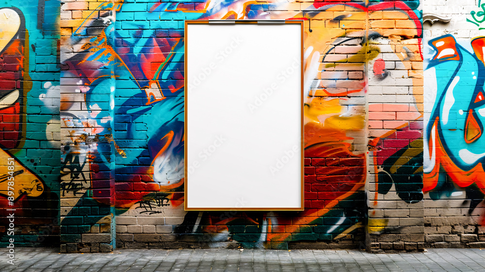 Wall mural Blank poster mockup on wall with graffiti