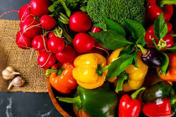 Close-up of an assortment of fresh vegetables.