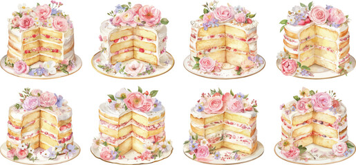 flower birthday cake watercolor clipart