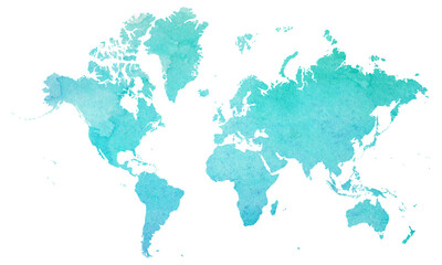 水彩風のスタンダードな世界地図のシルエットイラスト  © gelatin