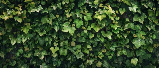 Obraz premium Panoramic close-up, high detail scan of overgrown ivy wall texture, Generative AI