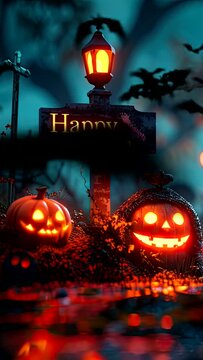 Happy Halloween featuring a spooky graveyard at night. seamless looping time-lapse virtual 4k video animation