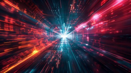 Obraz premium A vibrant abstract scene showcasing beams of light illuminating a dark space, representing the power of technology and energy.