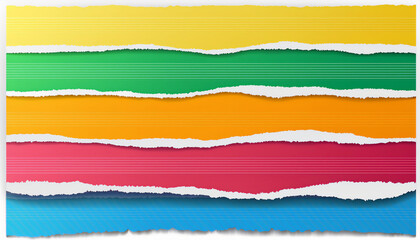 Fototapeta premium Colored ripped lined paper strips Realistic paper scraps with torn edges