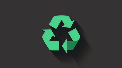 Green Recycling Symbol on Black Background.