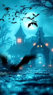 Happy Halloween featuring a spooky graveyard at night. seamless looping time-lapse virtual 4k video animation