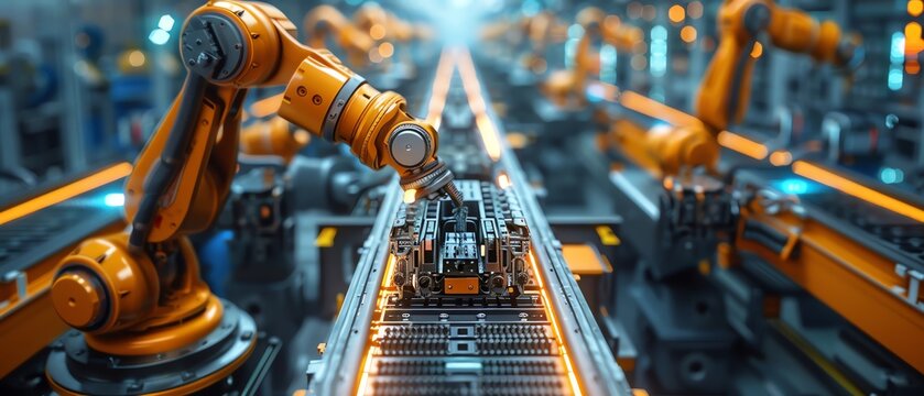 AIpowered factory, robotic assembly line, holographic control systems