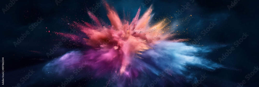 Poster Colorful powder exploding creating abstract design element