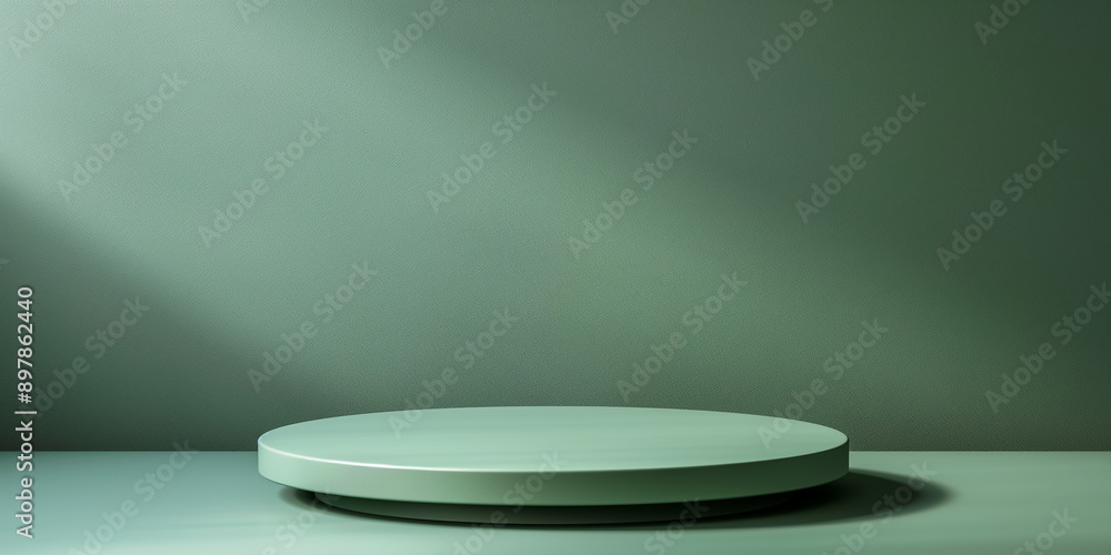 Poster round podium illuminating empty space on green background