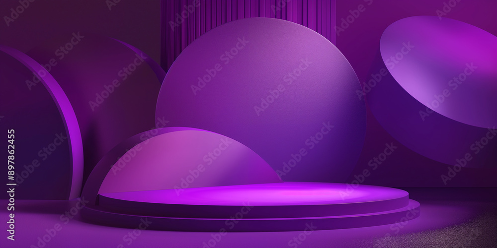 Poster Empty purple podium displaying minimal abstract geometric shape background