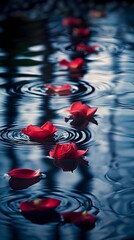 Close up Red roses for Valentine's Day, wedding day, or wedding invitation cards, set on water background, ideal for backgrounds or wallpapers