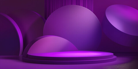 Empty purple podium displaying minimal abstract geometric shape background