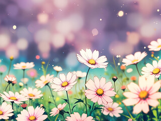 abstract dreamy Cosmos flowers with bokeh soft blur in the pastel vintage retro tone for background.