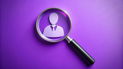 Magnifier over people icon on purple background with we