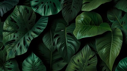 closeup tropical green leaf background. Flat lay, fresh wallpaper banner concept Generative AI