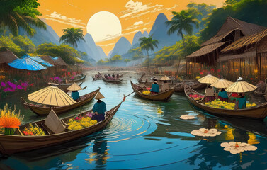 Obraz premium traditional thai boat on the river