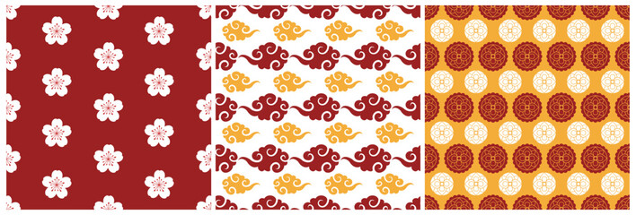 Mid Autumn Seamless Pattern Design with Decorative Elements in Hand Drawn Cartoon Flat Illustration Template