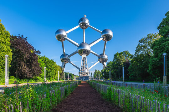 General view of the Atomium, a landmark modernist building located in Brussels, Belgium
