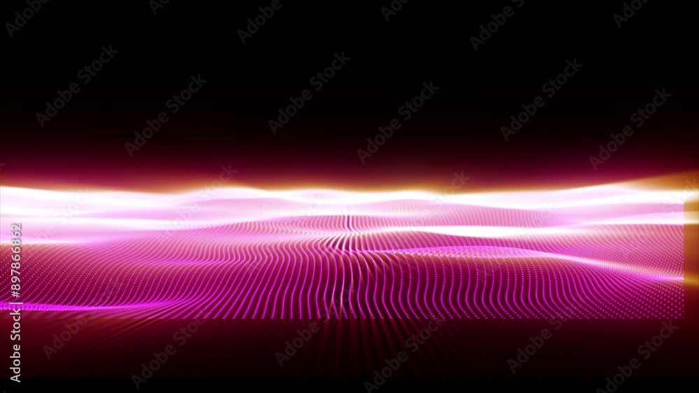 Poster purple background wave particles form in the abstract. abstract blue wave particle with light effect