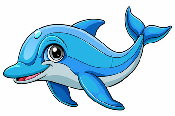 Fototapeta premium Funny Dolphin Vector Illustration Cartoon, Clipart, and Line Art Design, Playful dolphin vector illustration cartoon, clipart, and line art design on white background.