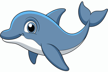 Fototapeta premium Funny Dolphin Vector Illustration Cartoon, Clipart, and Line Art Design, Playful dolphin vector illustration cartoon, clipart, and line art design on white background.