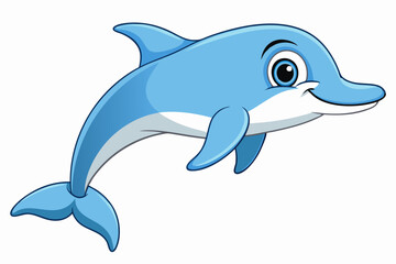 Naklejka premium Funny Dolphin Vector Illustration Cartoon, Clipart, and Line Art Design, Playful dolphin vector illustration cartoon, clipart, and line art design on white background.