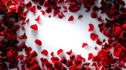 Close up red roses for Valentine's Day, wedding day, or wedding invitation cards, set on an isolated white background, ideal for backgrounds or wallpapers