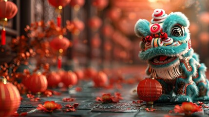 Fototapeta premium Lion dance performance during Chinese festival