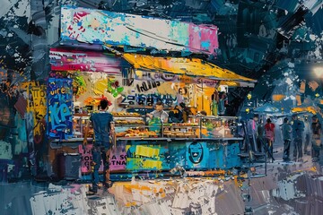 Abstract Bright Taco Stand Graffiti Paint Style Generative Illustration Art