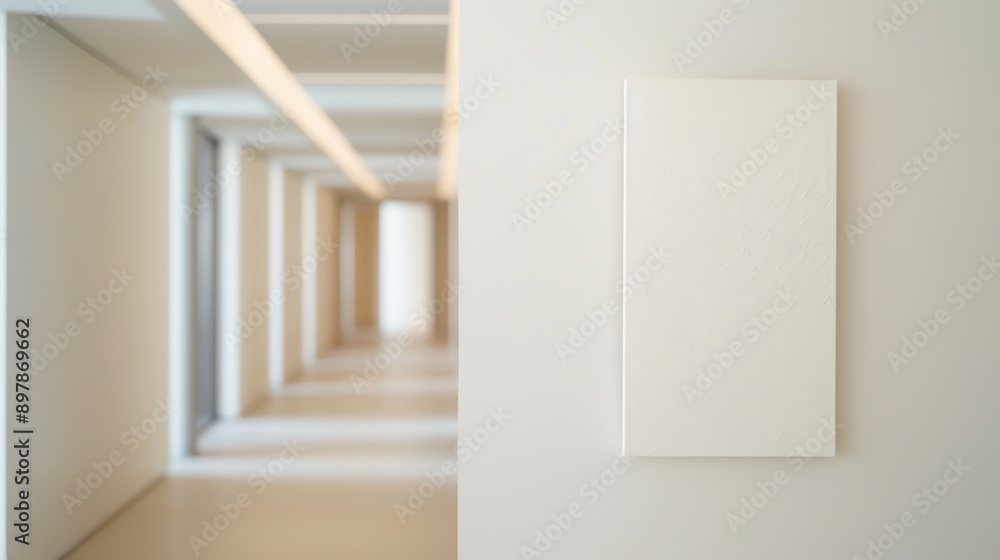Poster minimalist interior scene featuring a blank canvas on a smooth wall, creating a sense of tranquility