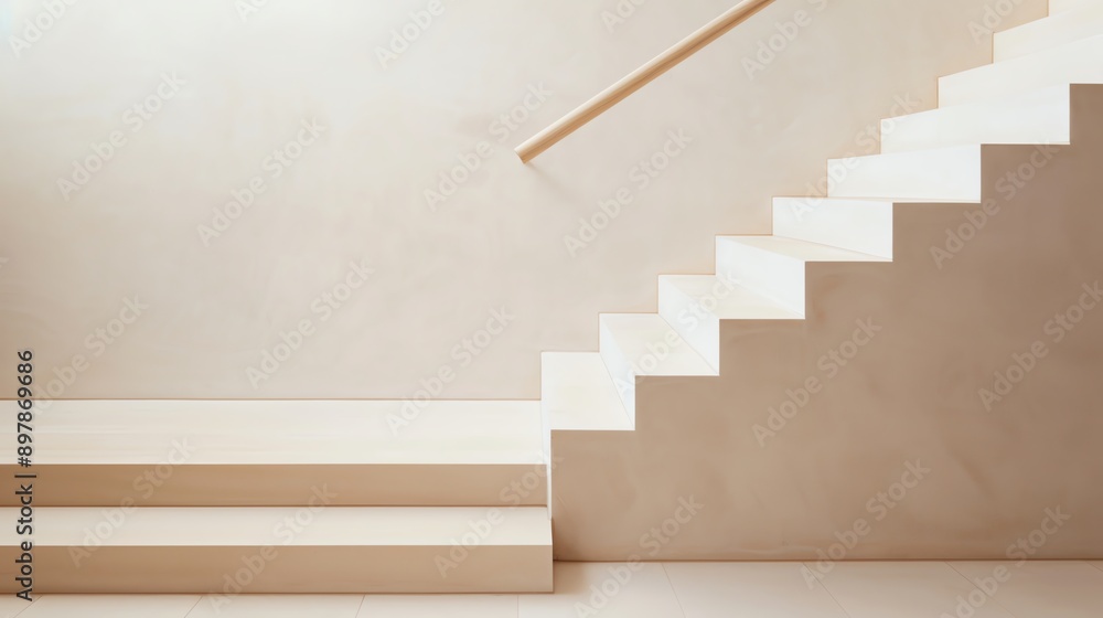 Poster minimalist staircase design showcasing modern architecture with soft colors and clean lines, ideal f