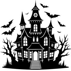 HAUNTED HOUSE SVG , Halloween Bundle Svg,,Halloween haunted house, Instant Download, silhouette, Svg cut file, clip art,, cricut, Spooky House SVG, Bats