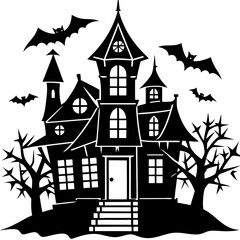 HAUNTED HOUSE SVG , Halloween Bundle Svg,,Halloween haunted house, Instant Download, silhouette, Svg cut file, clip art,, cricut, Spooky House SVG, Bats