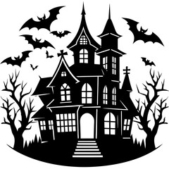 HAUNTED HOUSE SVG , Halloween Bundle Svg,,Halloween haunted house, Instant Download, silhouette, Svg cut file, clip art,, cricut, Spooky House SVG, Bats