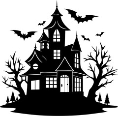 HAUNTED HOUSE SVG , Halloween Bundle Svg, Halloween haunted house, Instant Download, silhouette, Svg cut file, clip art, Cricut, Spooky House SVG, Bats