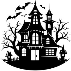 HAUNTED HOUSE SVG , Halloween Bundle Svg,,Halloween haunted house, Instant Download, silhouette, Svg cut file, clip art,, cricut, Spooky House SVG, Bats