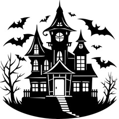 HAUNTED HOUSE SVG , Halloween Bundle Svg,,Halloween haunted house, Instant Download, silhouette, Svg cut file, clip art,, cricut, Spooky House SVG, Bats