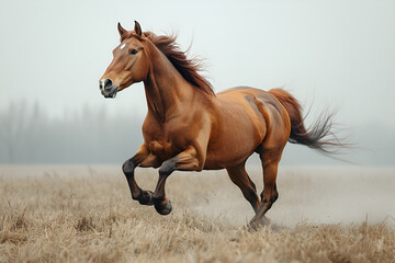 A majestic horse galloping freely in a field.