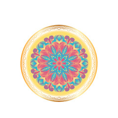 beautiful mandala design with flower and gold inside.