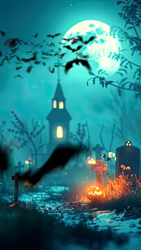 Happy Halloween featuring a spooky graveyard at night. seamless looping time-lapse virtual 4k video animation
