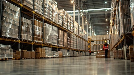 Close up warehouse workers preparing a shipment in a large warehouse, Warehouse worker concept, 