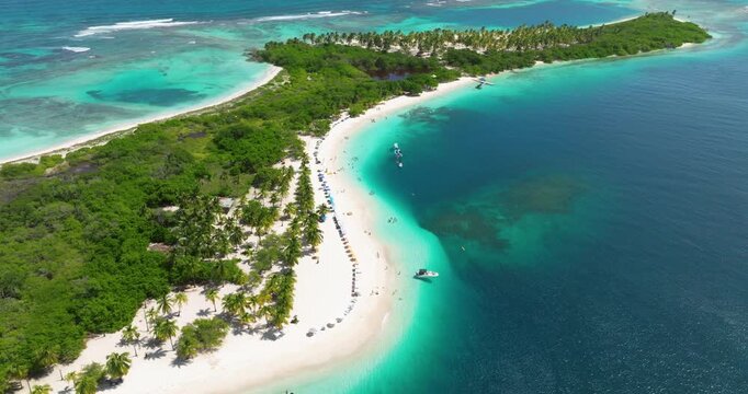 White Sand Paradise Beaches At Cayo Sombrero Island In Morrocoy, Venezuela. Aerial Drone Shot