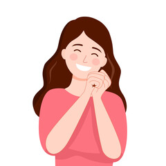 Girl with loving body language. Fall in love facial expression. Shy teen in love.