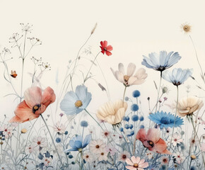 Naklejka premium A vintage watercolor illustration of wildflowers. AI generative.