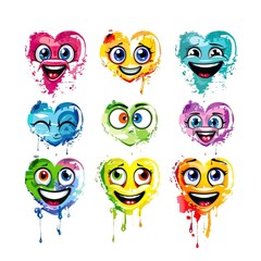 Obraz premium Colorful Heart Emojis with Funny Faces