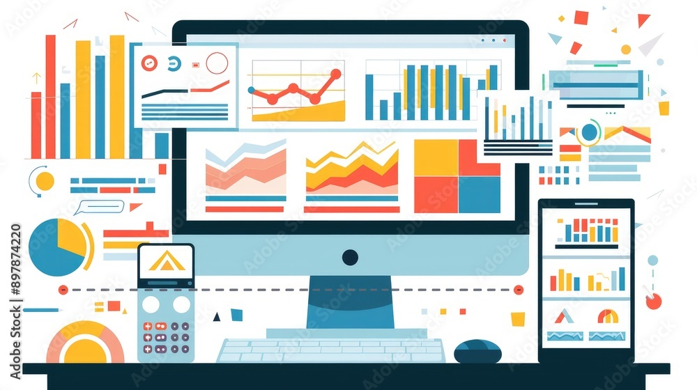 Poster business analytics and performance metrics on a computer.