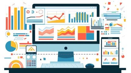 Business analytics and performance metrics on a computer.