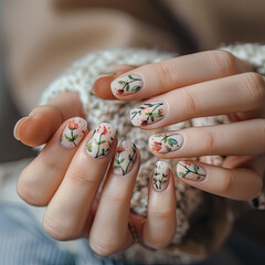 Intricate Pastel Nails in Minimalist Setting