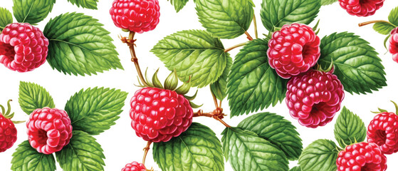 Raspberries pattern background watercolor style1