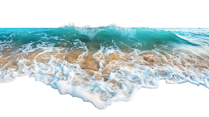 A beautiful wave crashing onto the sandy beach, creating foam and splashes. Ideal for nature and ocean-themed projects.